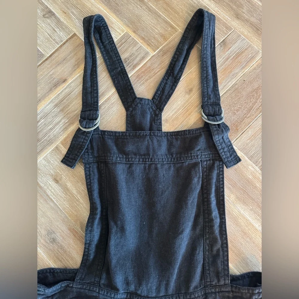 Free People Black Linen Short Overalls